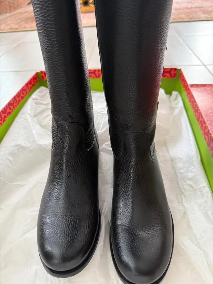Tory Burch Mae Black Leather Riding Boots Size 7 image indicator(3)