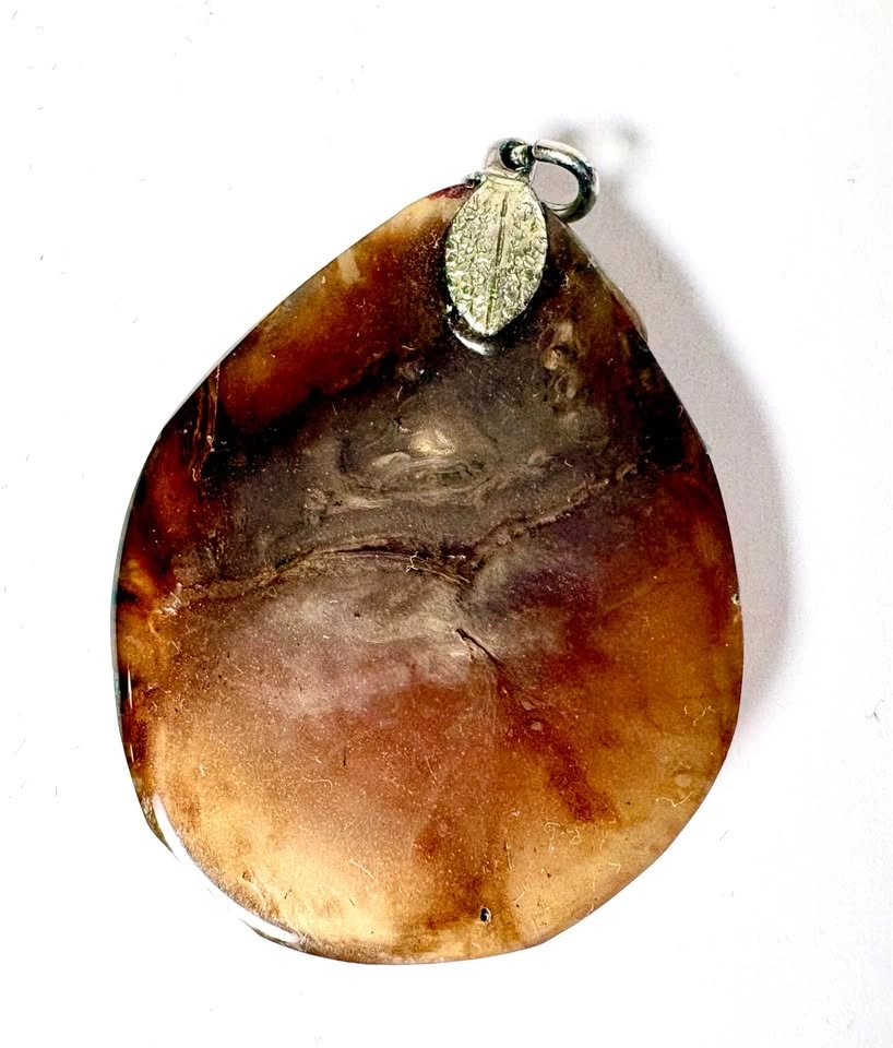Polished Brown Stone Teardrop Pendant with Silver Leaf Bail - photo 4