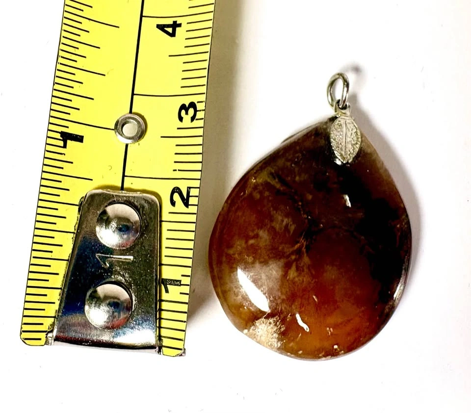 Polished Brown Stone Teardrop Pendant with Silver Leaf Bail - photo 5