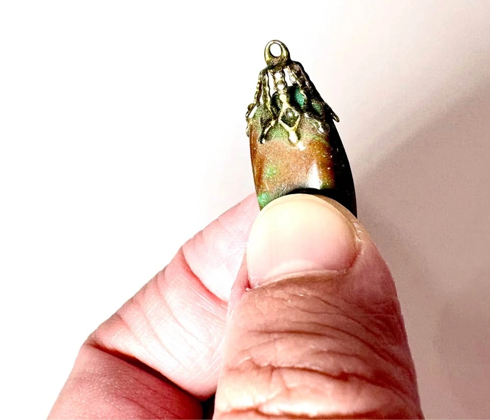 Vintage Polished Stone Pendant with Decorative Metal Bail - photo 2