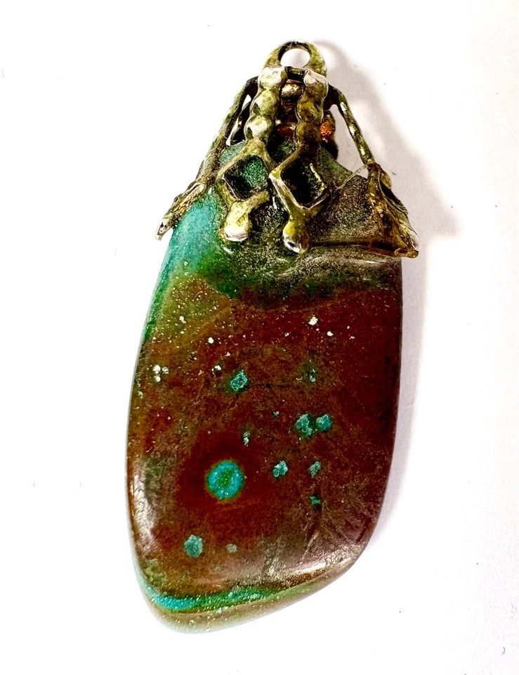 Vintage Polished Stone Pendant with Decorative Metal Bail - photo 3
