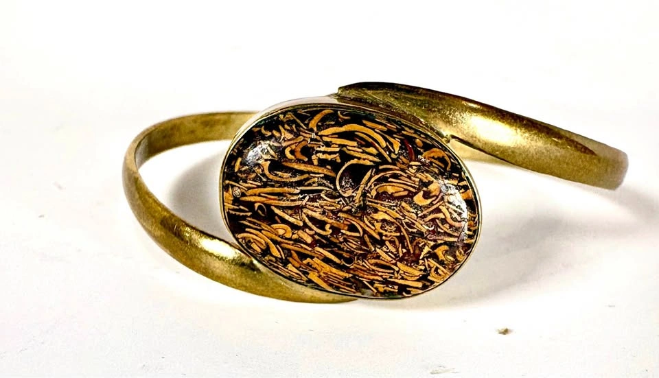 Vintage Brass Dinosaur Bone Inlay Cuff Bracelet