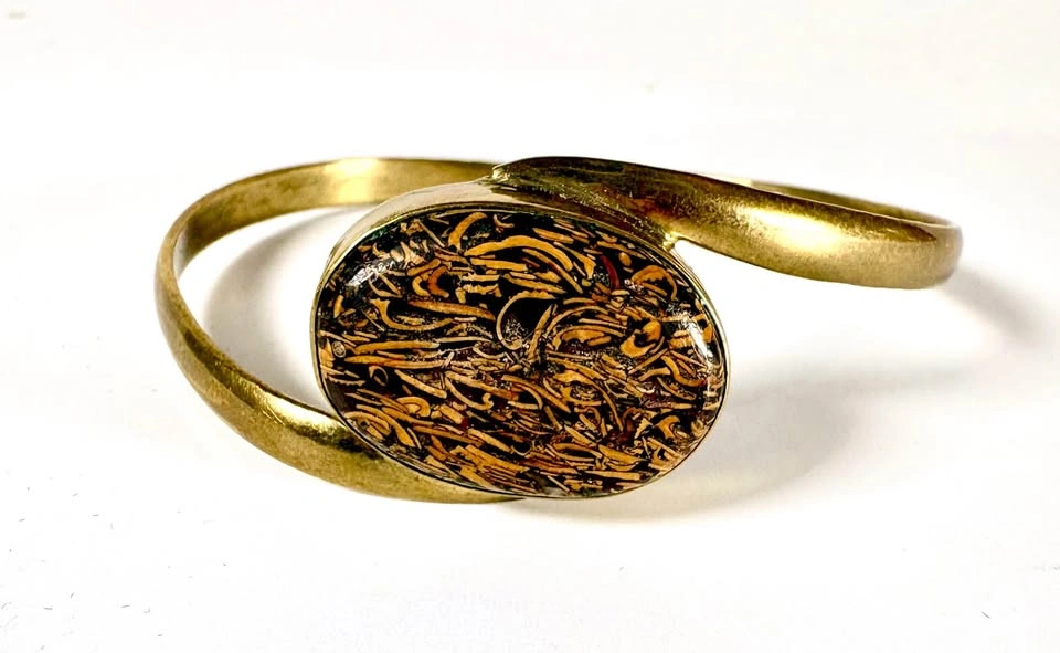 Vintage Brass Dinosaur Bone Inlay Cuff Bracelet - photo 2