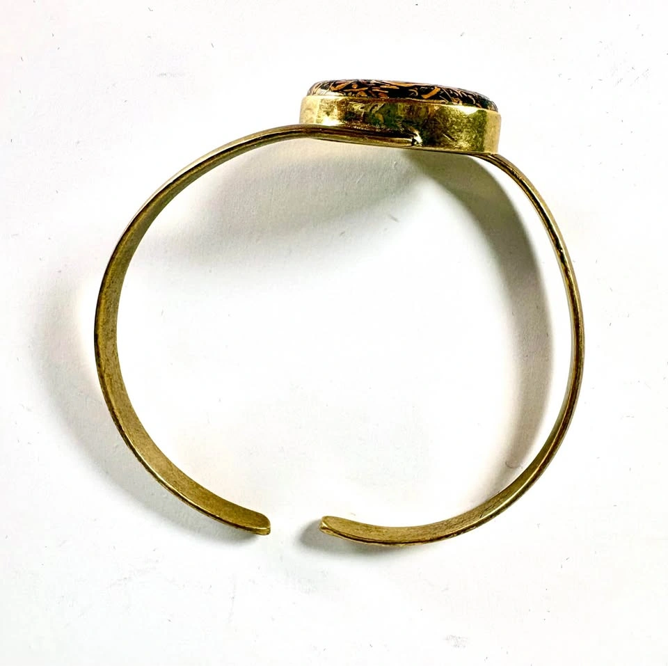 Vintage Brass Dinosaur Bone Inlay Cuff Bracelet - photo 3