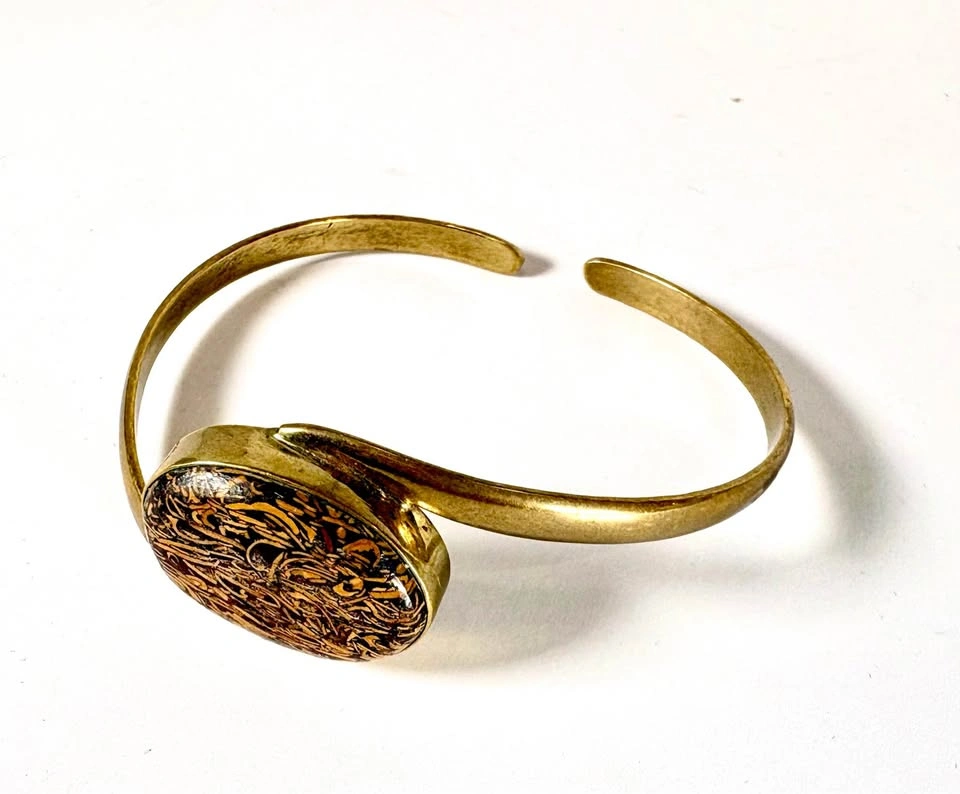 Vintage Brass Dinosaur Bone Inlay Cuff Bracelet - photo 4