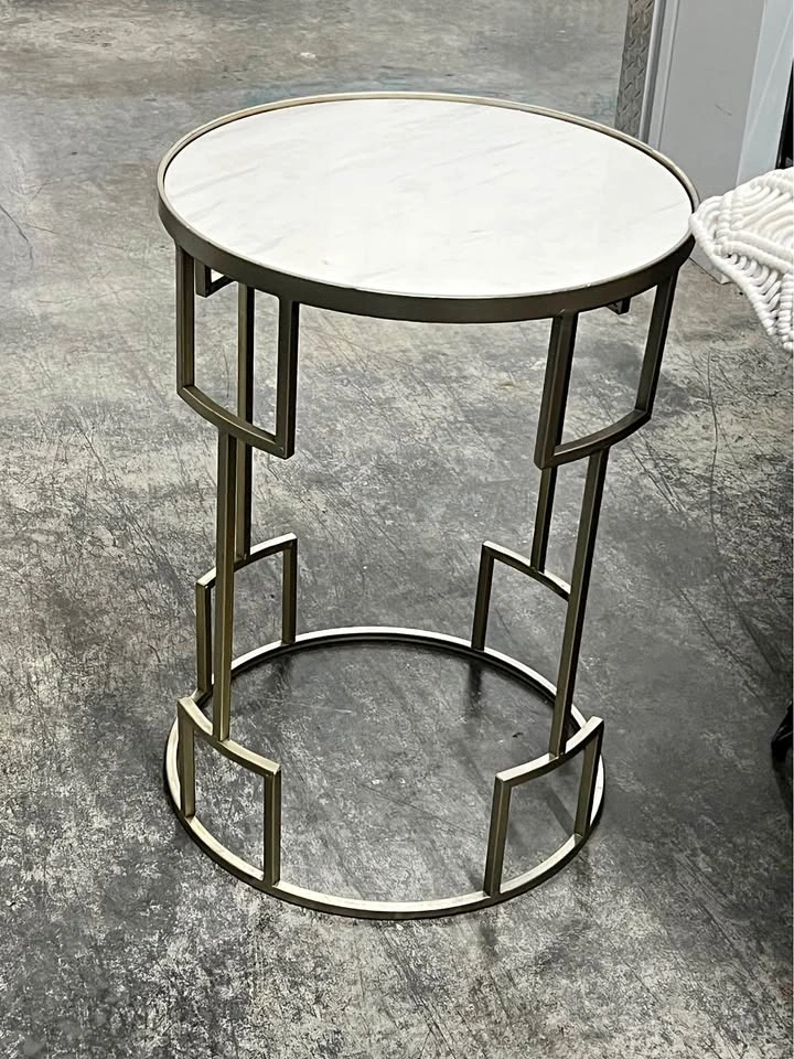 West Elm Marble & Antique Brass Art Deco Side Table