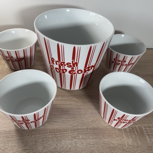 Retro Red & White Striped Ceramic Fresh Popcorn Bowl Set