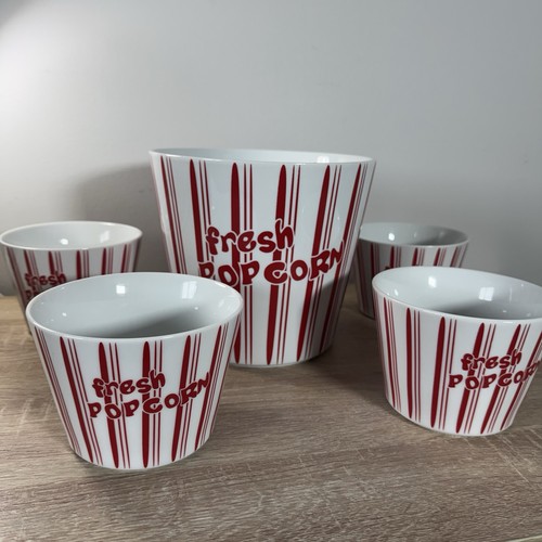 Retro Red & White Striped Ceramic Fresh Popcorn Bowl Set - photo 2
