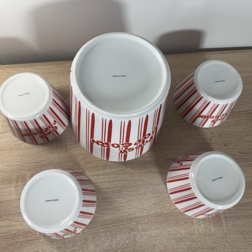 Retro Red & White Striped Ceramic Fresh Popcorn Bowl Set - photo 4