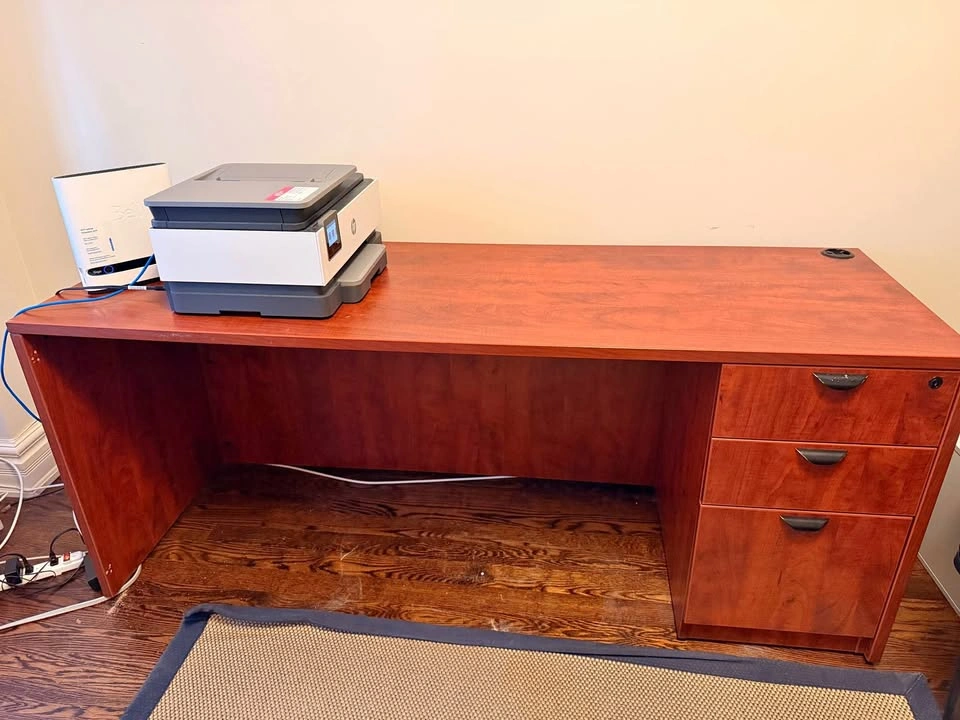Cherry Wood Finish Office Desk with 3 Drawers