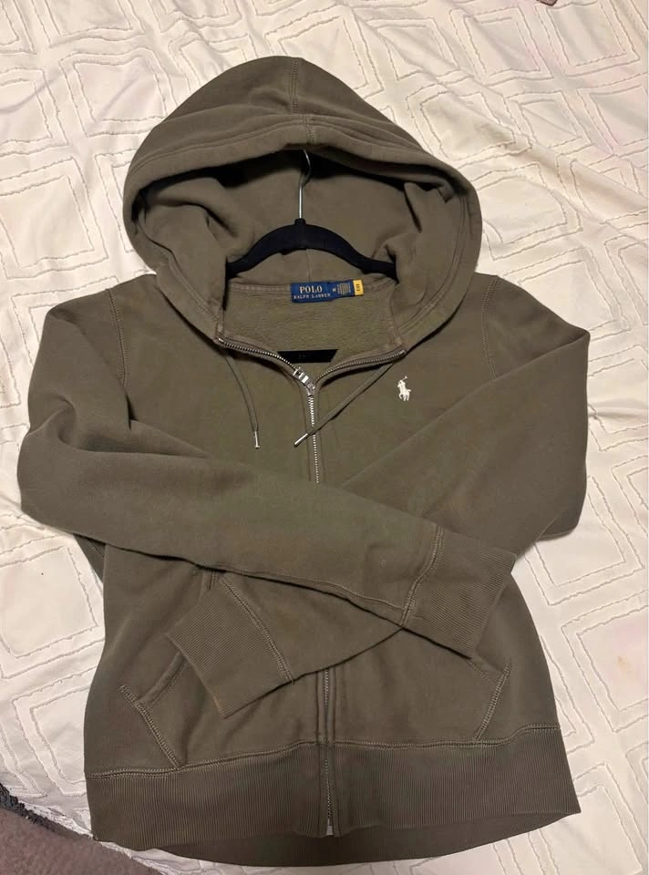 Polo Ralph Lauren Olive Green Full-Zip Hoodie - Size Medium