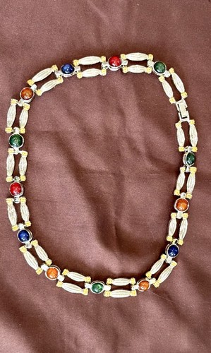 Multicolor Cabochons Faux Jewels Segmented Two Tone Choker