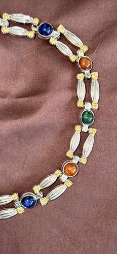 Multicolor Cabochons Faux Jewels Segmented Two Tone Choker - photo 2