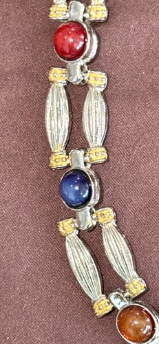 Multicolor Cabochons Faux Jewels Segmented Two Tone Choker - photo 3