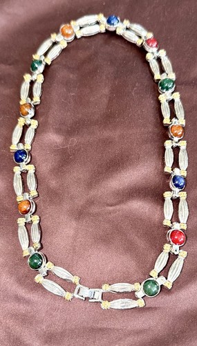 Multicolor Cabochons Faux Jewels Segmented Two Tone Choker - photo 4