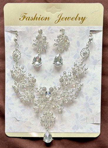 Necklace & Rhinestone Crystal Earrings Set Statement Jewelry