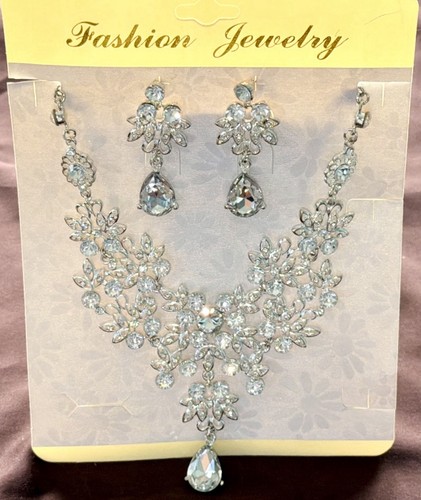 Necklace & Rhinestone Crystal Earrings Set Statement Jewelry - photo 2