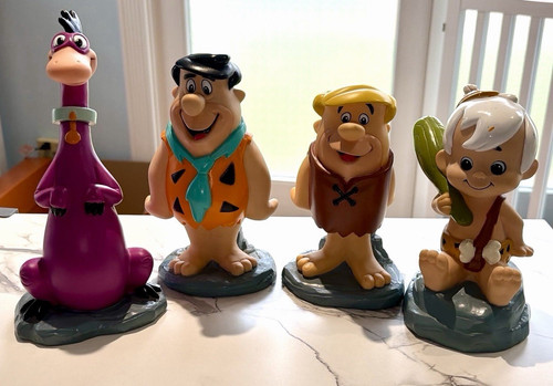 The Flintstones Vinyl Coin Bank Set Fred, Barney, Bam Bam & Dino