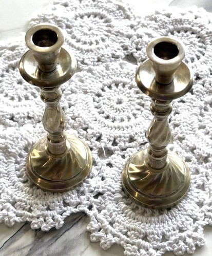 Candle Stick Holders - Solid Brass - Set of 2 - Swirl Design