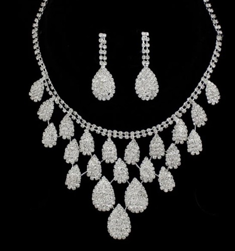 Crystal Rhinestone Teardrop Multi-Layer Statement Jewelry Set