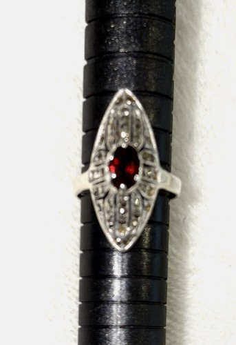 Vintage Sterling Silver Garnet & Marcasite Marquise Ring 6.5 - photo 2