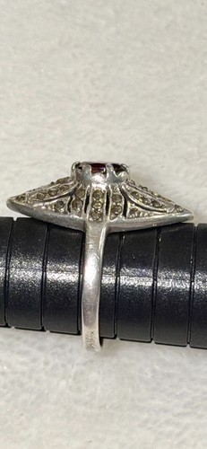 Vintage Sterling Silver Garnet & Marcasite Marquise Ring 6.5 - photo 4