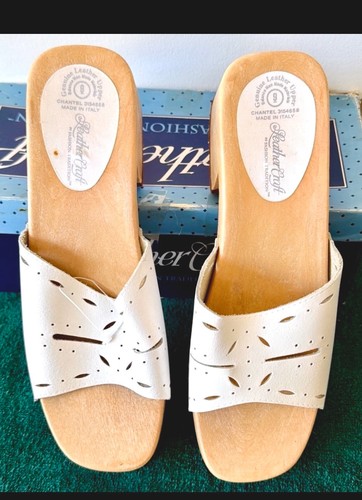 Woman’s Leather Wooden Clogs/Mules-White-Made in Italy! Size 9 - photo 3