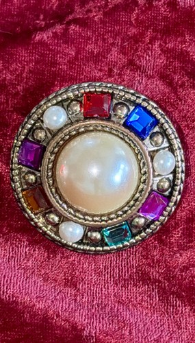 Rhinestone & Faux Pearl Earrings Button style Clip On 1980s glam - photo 2