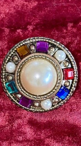 Rhinestone & Faux Pearl Earrings Button style Clip On 1980s glam - photo 3