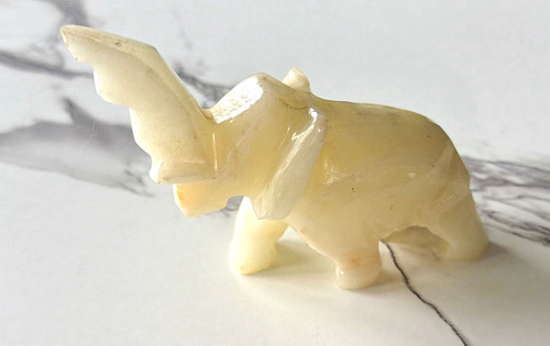 Onyx Stone Elephant Figurine Hand-Carved –Trunk Up Good Luck