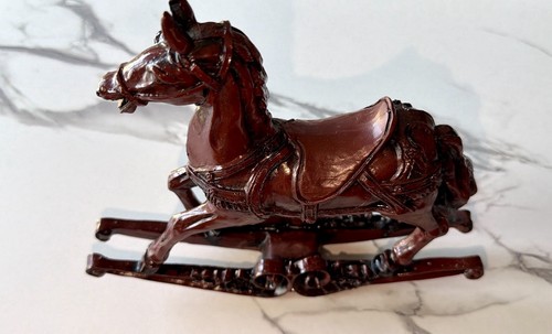 Vintage Rocking Horse Figurine Statue Mahogany-Look Decor - photo 2