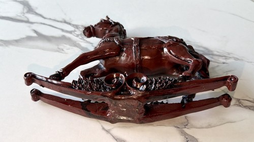 Vintage Rocking Horse Figurine Statue Mahogany-Look Decor - photo 3
