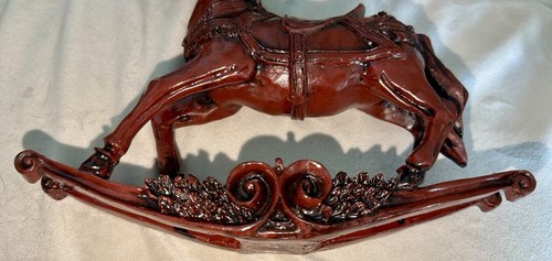 Vintage Rocking Horse Figurine Statue Mahogany-Look Decor - photo 4