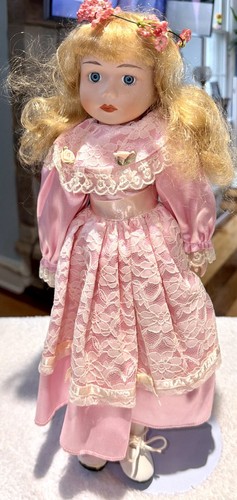 Porcelain Collector 15" Doll with Custom Plastic Cover & Stand