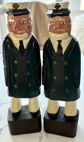 Wooden Sea Captain Sailor Hand Carved Figurines - Pair of 2 - photo 2