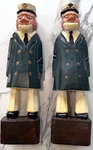 Wooden Sea Captain Sailor Hand Carved Figurines - Pair of 2 - photo 3