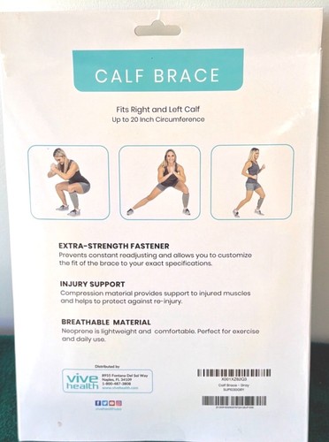 Calf Brace by Vive Gray Neoprene Adjustable Compression Support - photo 2