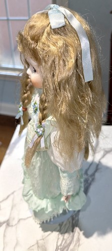 Porcelain Doll Collector-16” Blonde & Dark Blue Eyes-Metal Stand - photo 2