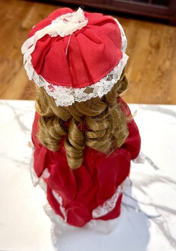 Porcelain Collector Doll Red Valentine Dress Lace 17” Custom Cov - photo 3