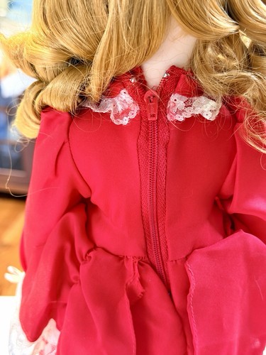 Porcelain Collector Doll Red Valentine Dress Lace 17” Custom Cov - photo 4