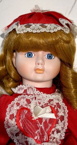 Porcelain Collector Doll Red Valentine Dress Lace 17” Custom Cov - photo 5