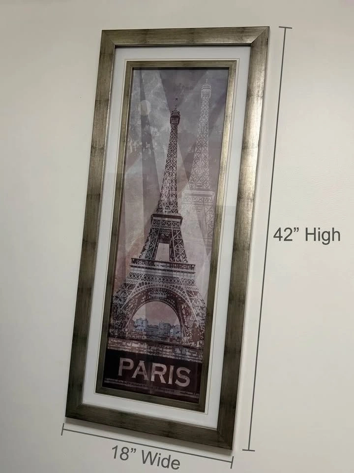 Vintage Framed Paris France Eiffel Tower Wall Art – 18” x 42” - photo 3