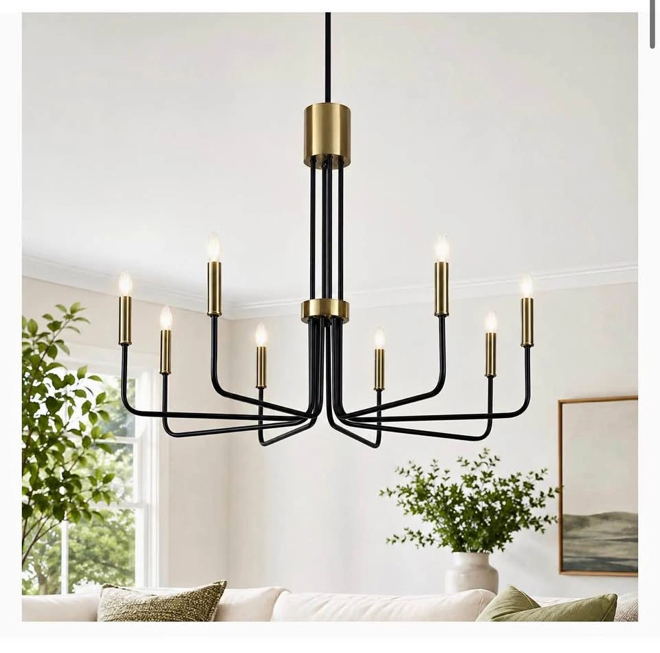 New Modern Chandelier Ceiling Light 8 Light Black and Gold