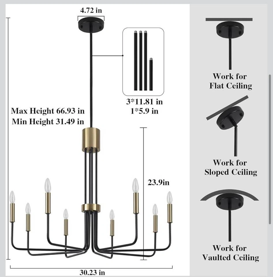 New Modern Chandelier Ceiling Light 8 Light Black and Gold - photo 2