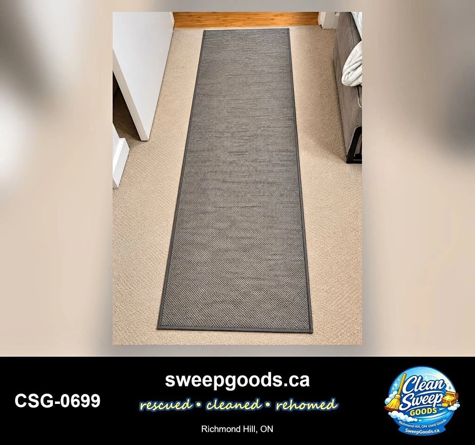 Grey Low-Pile Runner Rug – Approx. 60" × 20"