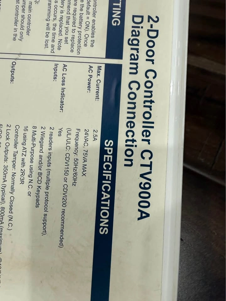 CDVI Centaur Card Access System CTV900A & CAA470A - photo 2