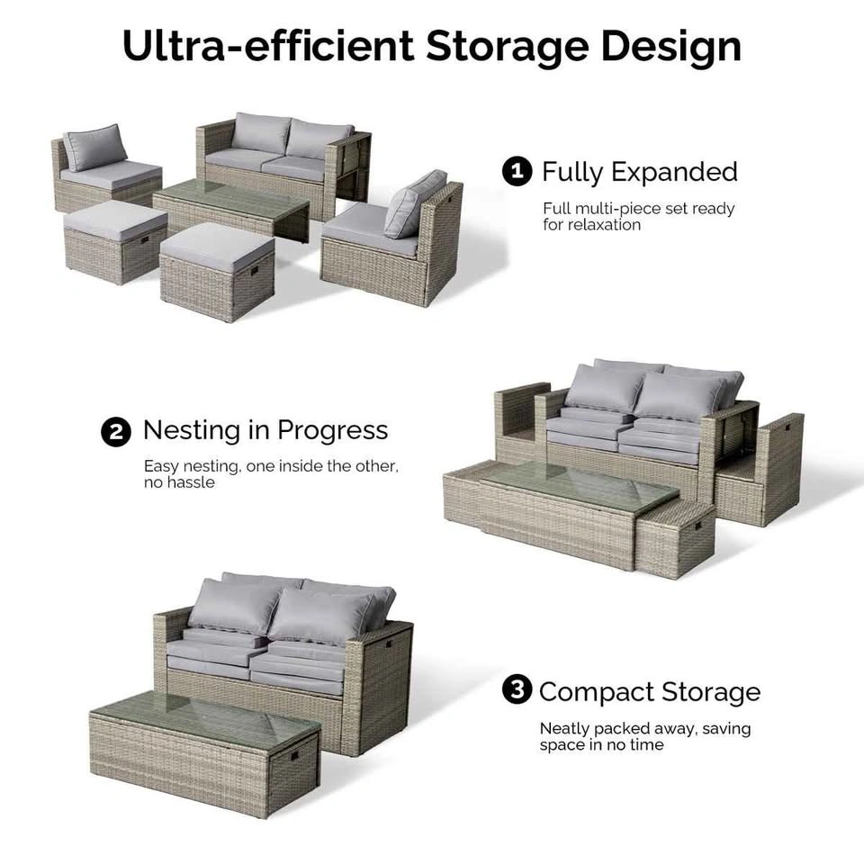 Brand new 6-Piece Grey Wicker Conversation Set With Grey Cushion - photo 2