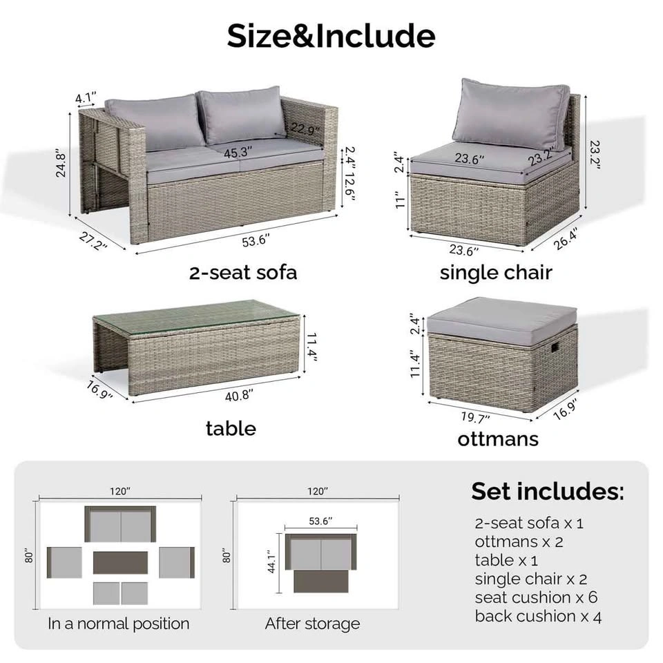 Brand new 6-Piece Grey Wicker Conversation Set With Grey Cushion - photo 4