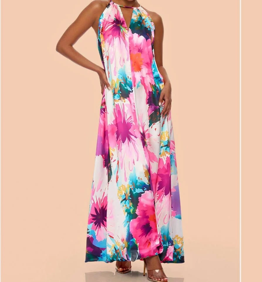 Small/XS Floral Halter Neck Maxi Dress