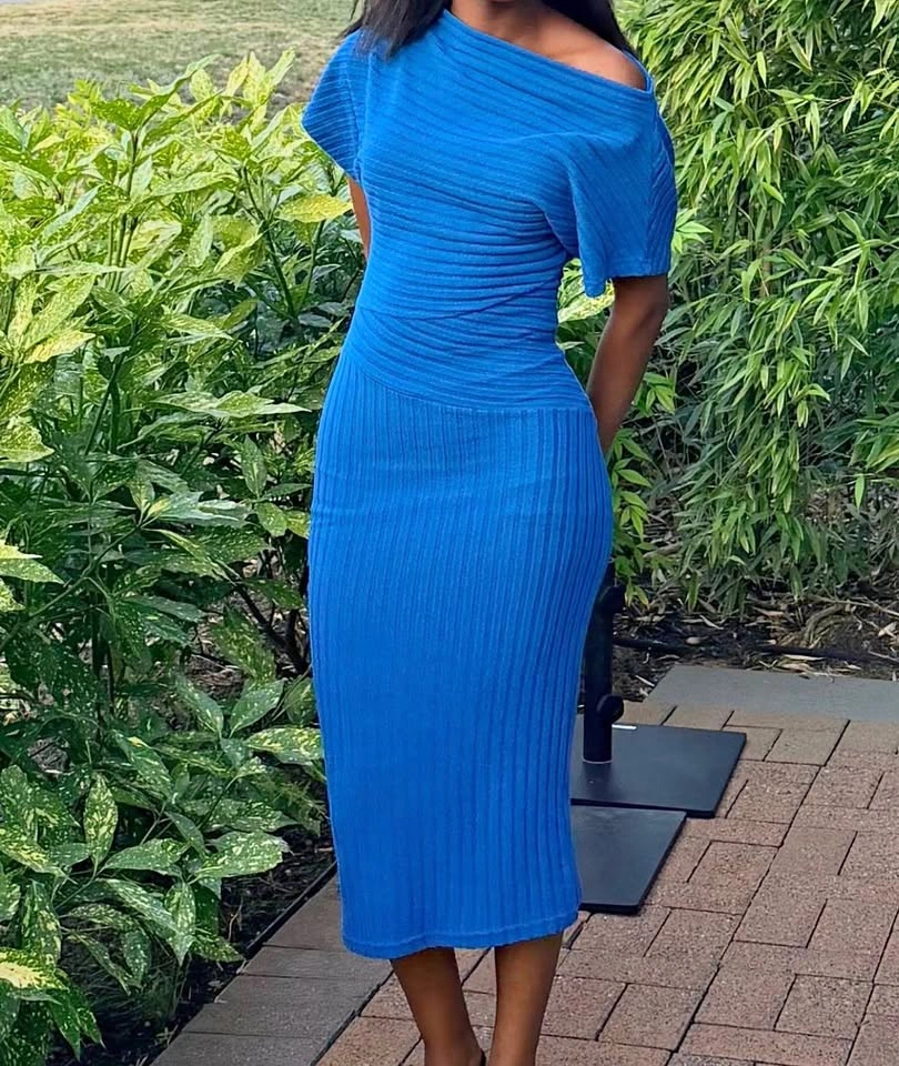 Blue xs ribbed knit dress